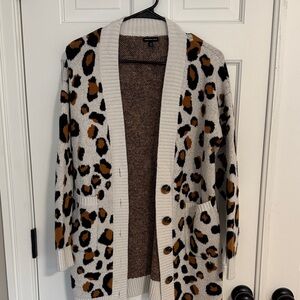 Who What Wear Leopard Print Cardigan Sweater - Cream/Tan/Black